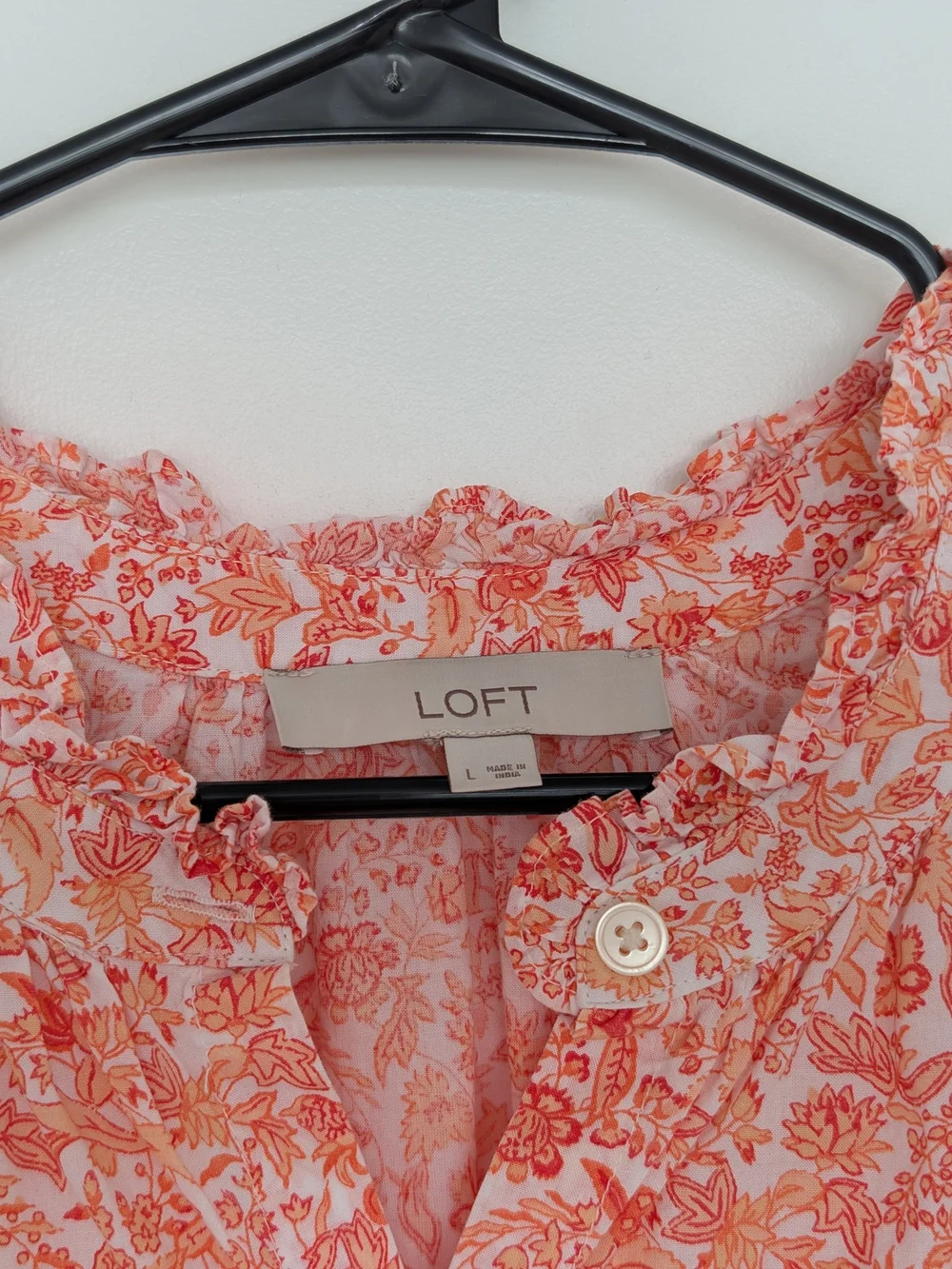 LOFT Coral Pink Floral Button-Front Peasant Top